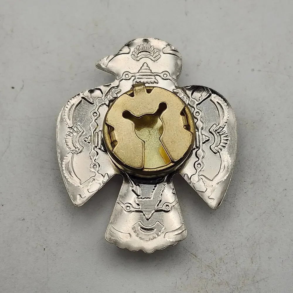 Southwestern Thunderbird Button Cover Red Faceted Rhinestone Silver Tone